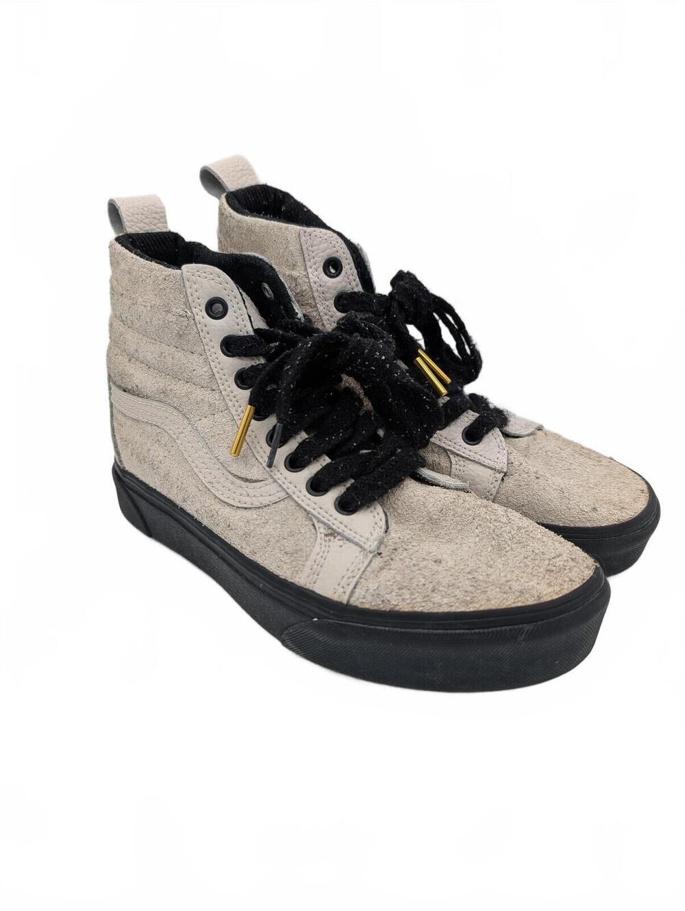 Vans Sk8-Hi Suede Leather High Top Sneakers Unisex Beige Black Casual 7.5 9